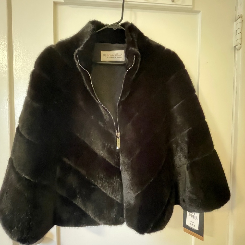 Belle Fare Highneck Faux Fur Cape NWT